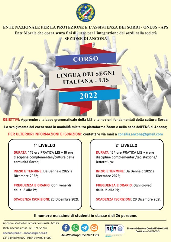 Locandina Corso LIS 1 liv e 2 liv per 20221