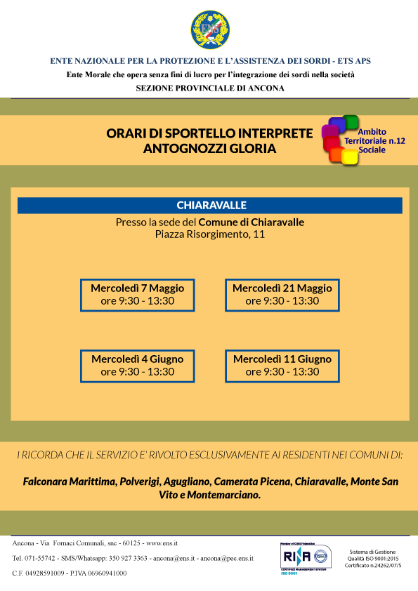 Orari sportello interprete Mag Giu